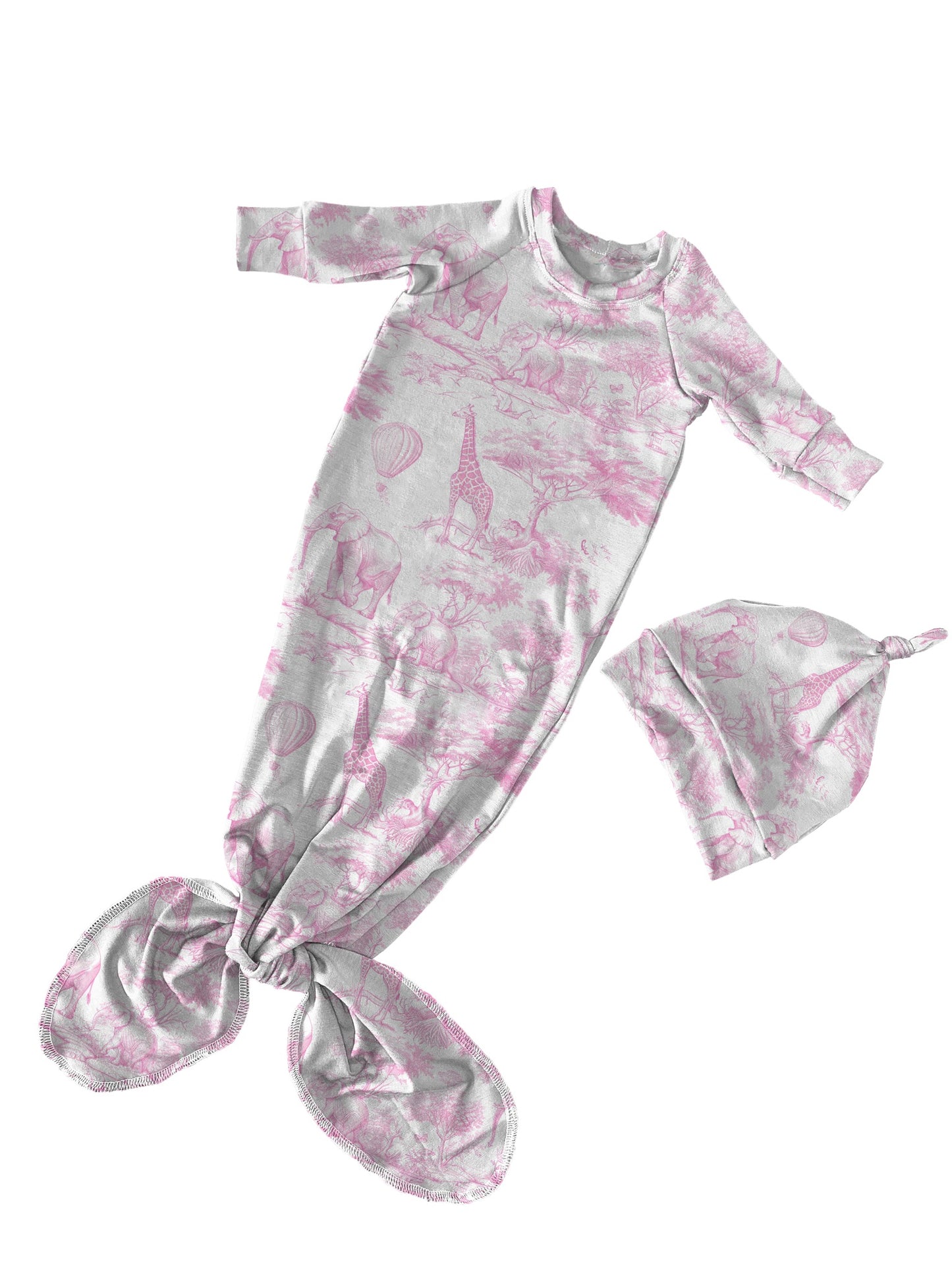 Baby Pink Safari Knotted Gown + Beanie