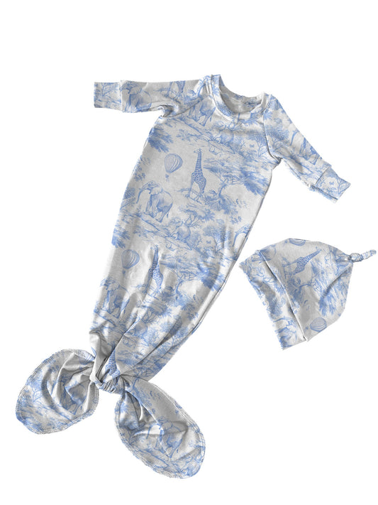 Baby Blue Safari Knotted Gown + Beanie