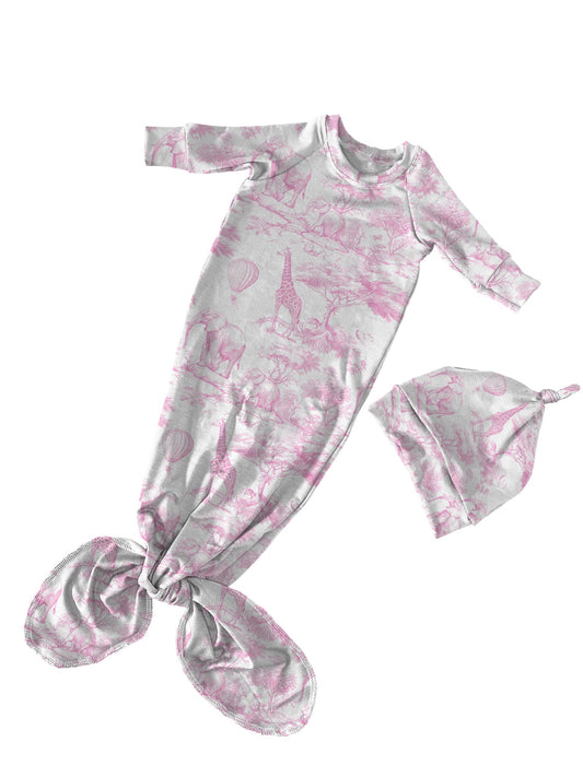 Baby Pink Safari Knotted Gown + Beanie